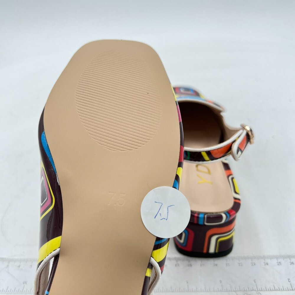 Ydn Colorful Square Toe Block Low Heels Slingback… - image 6